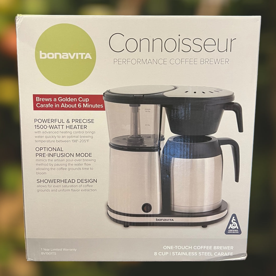 Bonavita Connoisseur 8-Cup Drip Coffee Brewer One-Touch with Thermal Carafe and Hanging Basket - SCA Certified Home Brewer